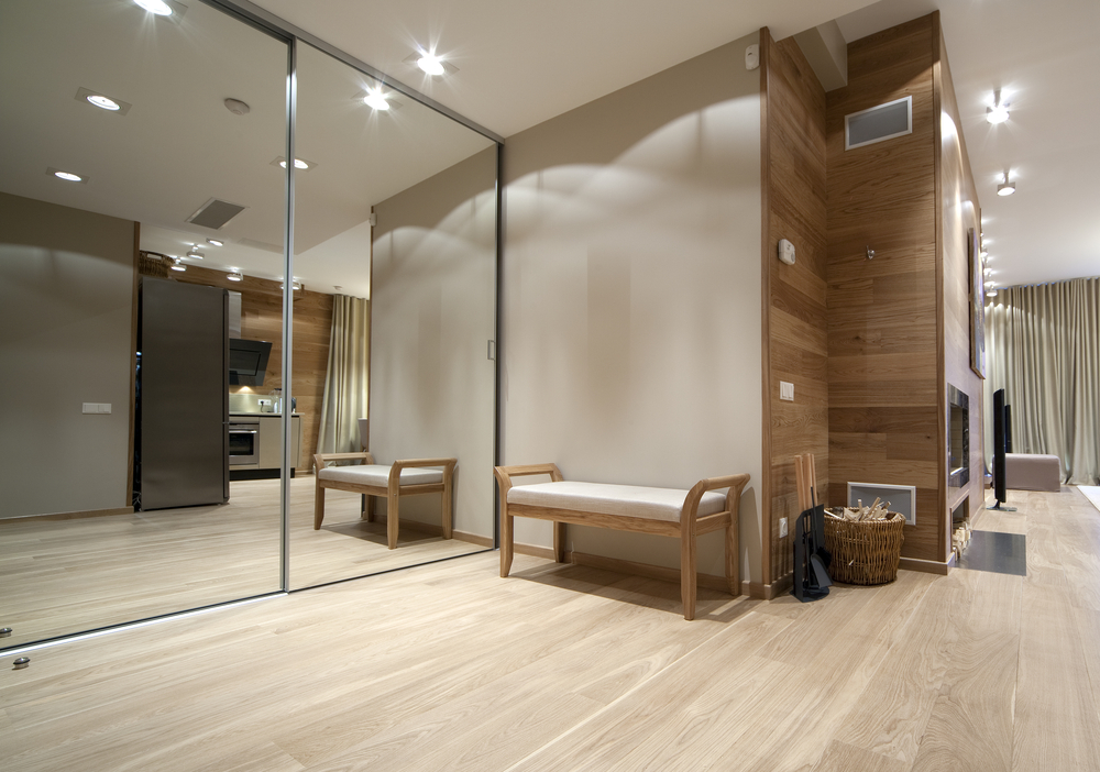 a main floor in a house with mirrored closet doors decor and design